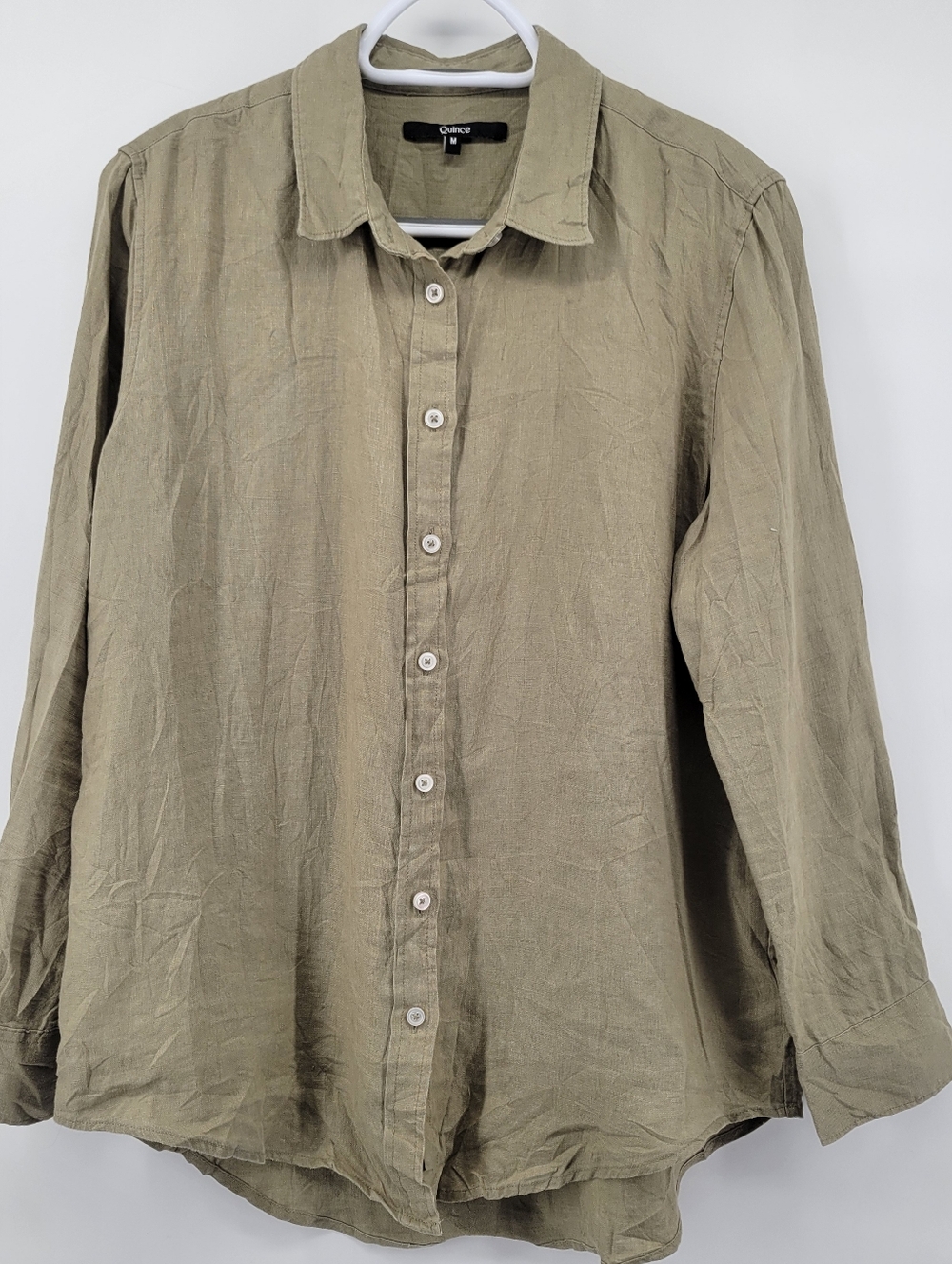 Quince Womens 100% European Linen Long Sleeve Shirt Olive Green Size Large - Picture 3 of 9